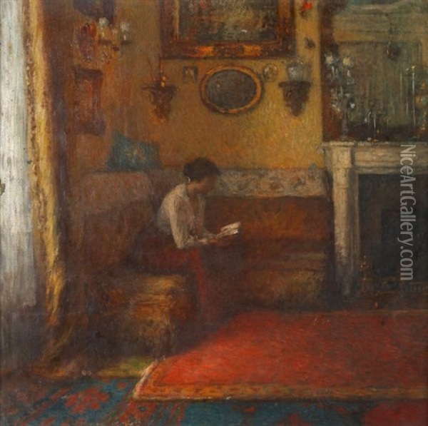 Femme Lisant Oil Painting - Henry Lerolle