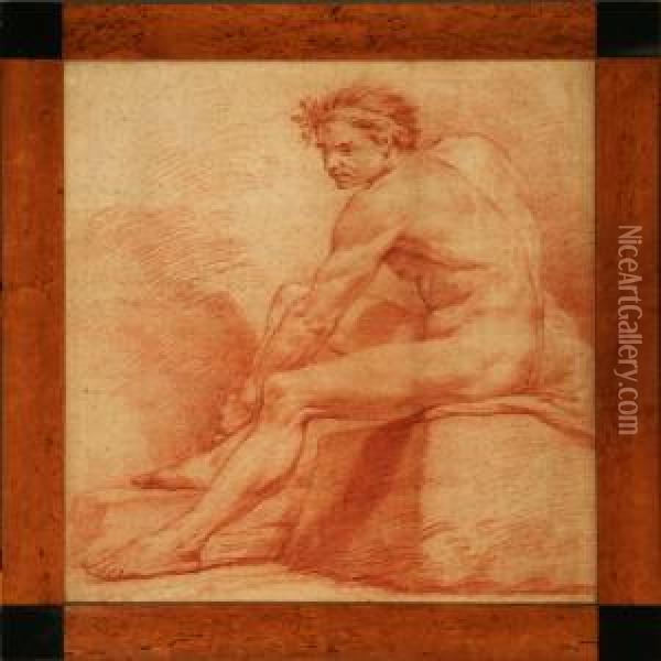 A Seated Male Nude Oil Painting - Karel van III Mander