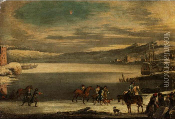 Winterliche Uferlandschaft Mit Ziehenden Reitern Oil Painting - Johann Philipp Lembke