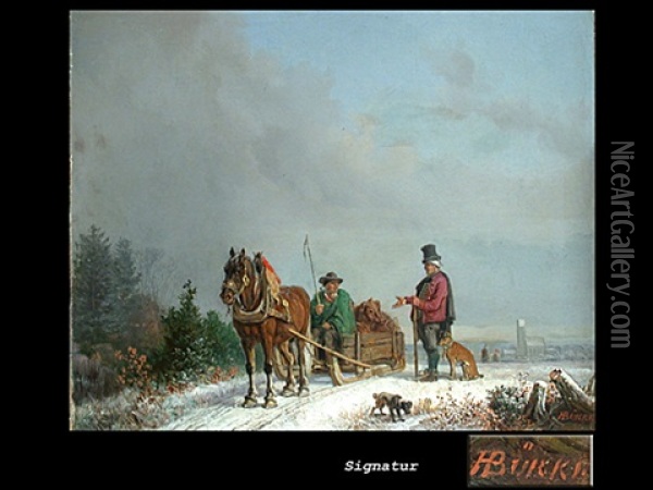 Winterlandschaft Mit Pferdegespann Oil Painting - Heinrich Buerkel