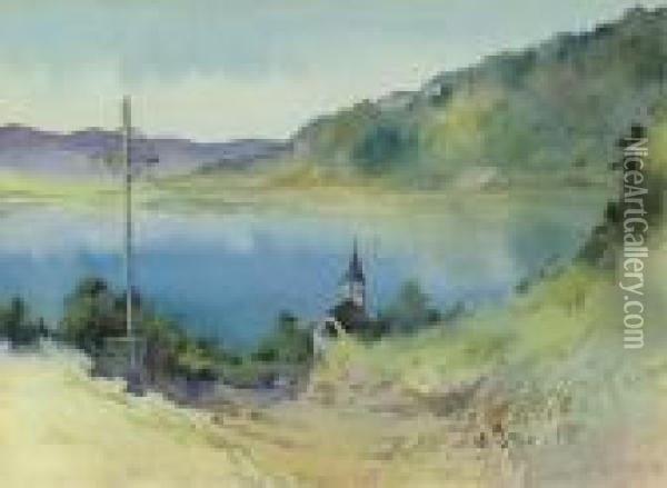 Country Church By The Lake Oil Painting - Alice Ravenel Huger Smith
