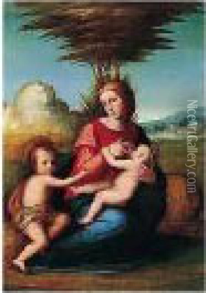 The Madonna And Child With The Infant Saint John The Baptist In A Landscape Oil Painting - Fra Paolino Da Pistoia
