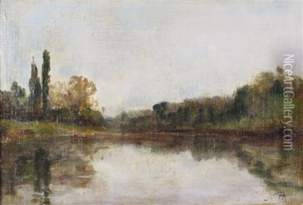 River Landscape Oil Painting - Nathaniel Hone the Elder