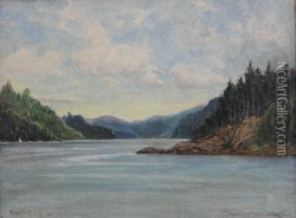 Lake View, Possibly Lake Seymour In Vermont Oil Painting - C. Myron Clark