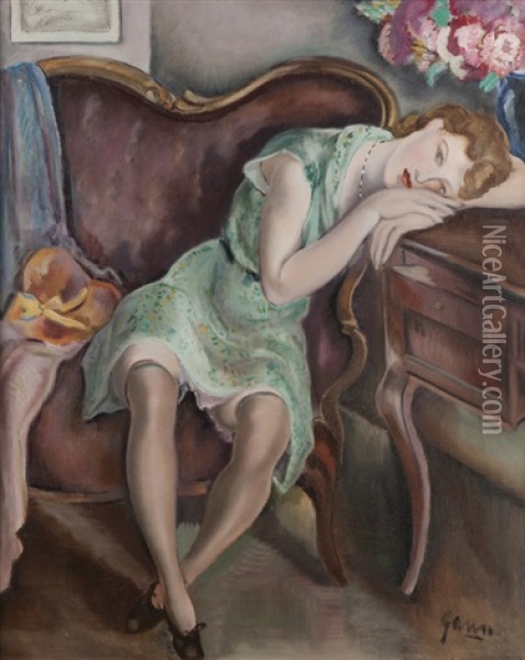 Joyce In A Green Dress Oil Painting - Emil Ganso