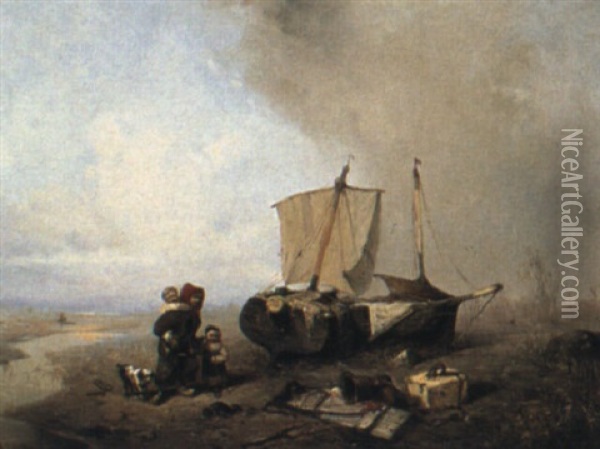 Fischersfrau Mit Zwei Kindern Oil Painting - Friedrich Fritz Hildebrandt
