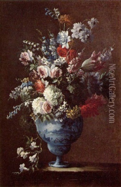 Nature Morte Au Vase De Fleurs Sur Un Entablement Oil Painting - Gasparo Lopez