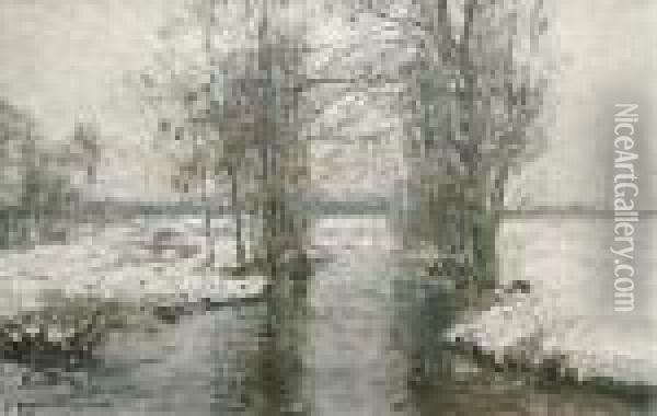 A Stream In Winter Oil Painting - Rudolf Hockner
