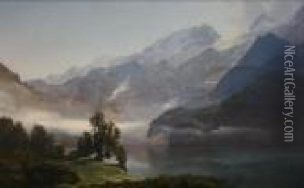 Morning At The Vierwaldstatter Lake Oil Painting - Janus Andreas La Cour