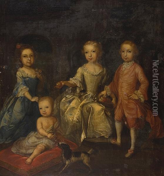 Portrait Of Catherine, Francis, Mary And Johnenys With A Spaniel Oil Painting - Thomas Hudson