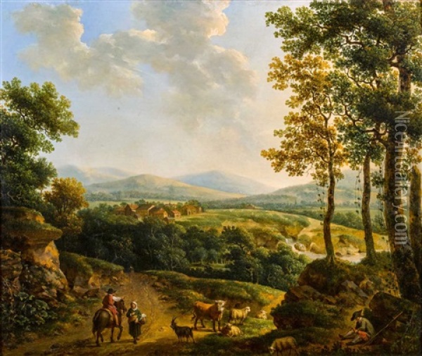 Landschaftsidylle Mit Figuren (schaferszene) Oil Painting - Henri-Joseph Antonissen
