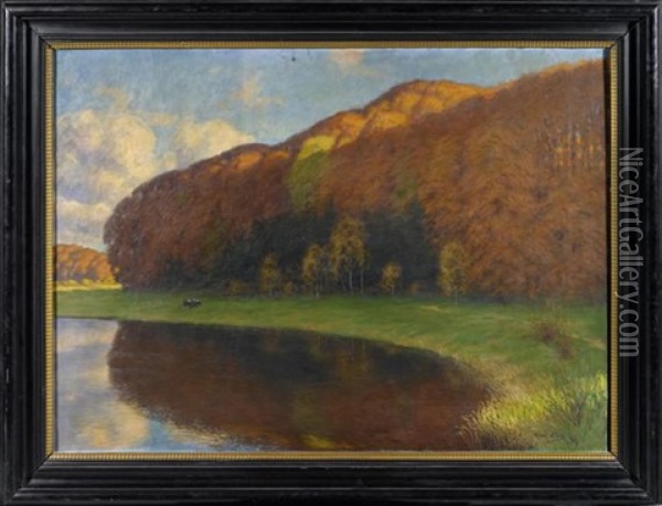 Waldlichtung An Einem See Oil Painting - Franz Hecker