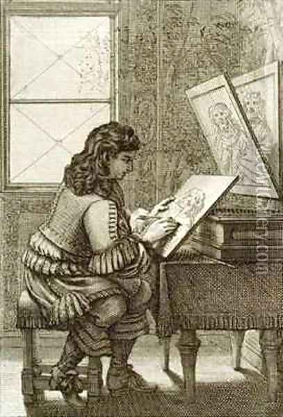 An artist copying onto an engraving plate Oil Painting - Abraham Bosse