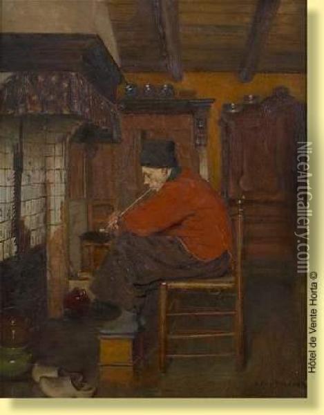 Fumeur Dans Un Interieur Oil Painting - Claus Meyer
