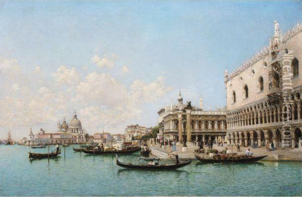 Gondolas By The Doge's Palace, Venice Oil Painting - Federico del Campo