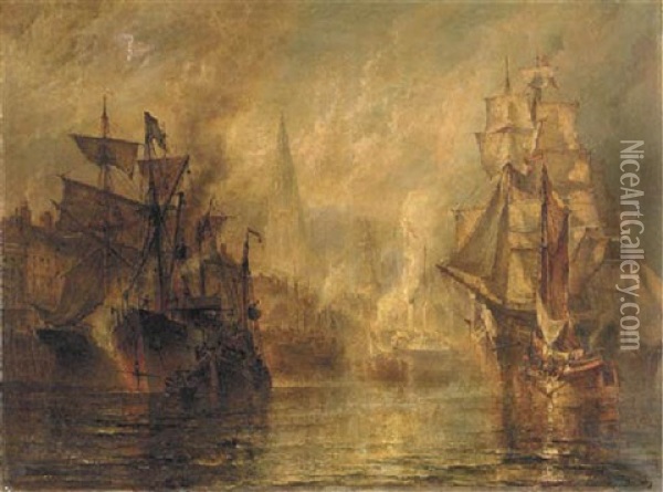 On The Rhine Oil Painting - Henry Dawson