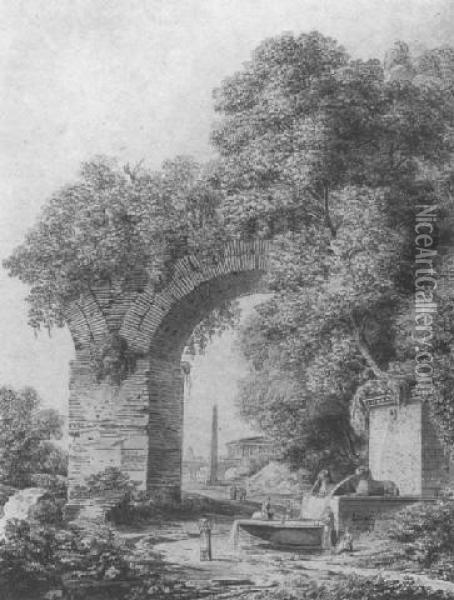 Landscape With Ruins Of An Aqueduct Oil Painting - Fleury Epinat