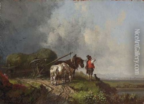 Der Umgesturzte Heuwagen Oil Painting - Heinrich Buerkel
