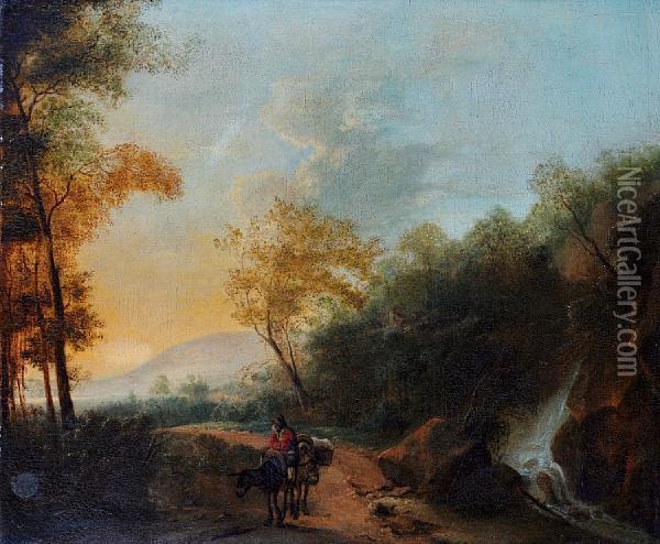 A Traveller On Horseback On A Countrypath Oil Painting - Jan Both