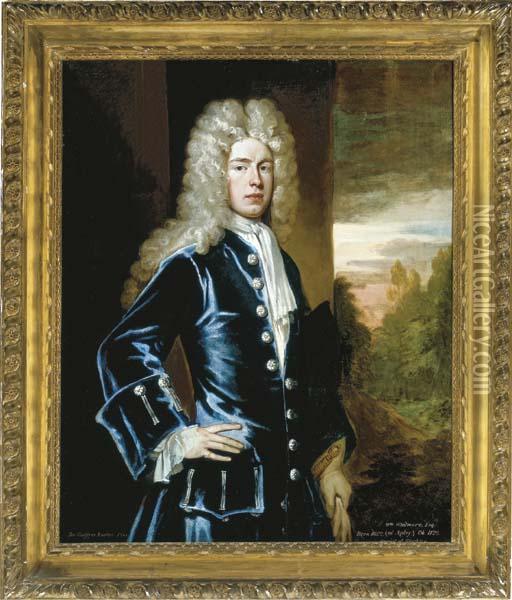 Portrait Of William Whitmore, 
Esq., Three-quarter-length, In A Bluecoat With A Landscape Beyond Oil Painting - Sir Godfrey Kneller