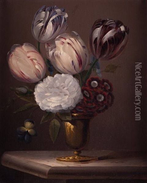 Jarron Con Tulipanes, Peonia, Pensamientos Y Anemonas Oil Painting - Edouard Joseph Francois Autrique