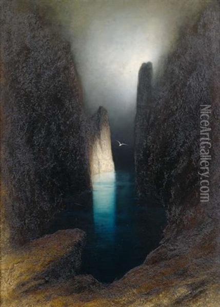 Steilkuste Auf Capri Bei Mondschein Oil Painting - Karl Wilhelm Diefenbach