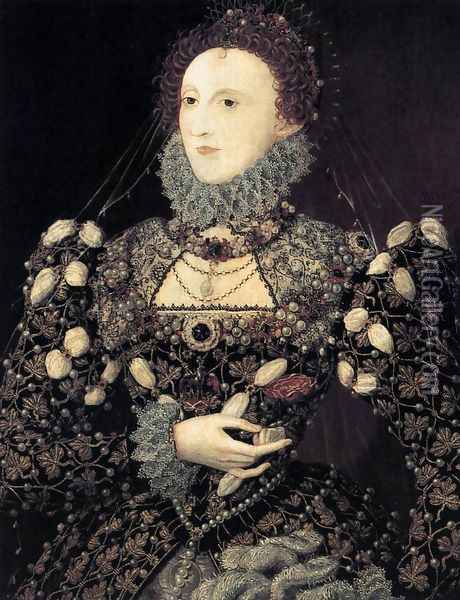 Portrait of Elizabeth I, Queen of England 1575-76 Oil Painting - Nicholas Hilliard