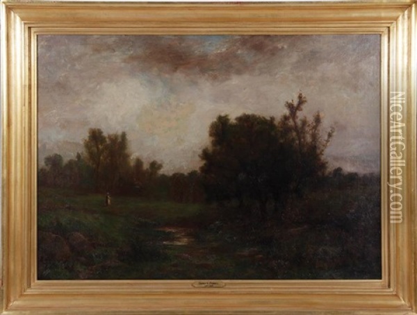 Country Landscape With Figure Oil Painting - George W. Picknell