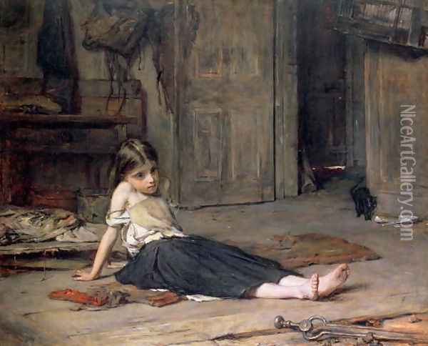 Girl by the Fireside Oil Painting - Frank Holl