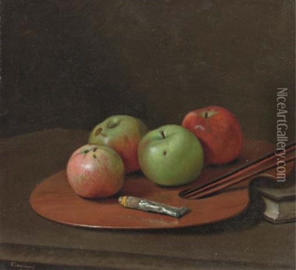 Apples On An Artist's Palette Oil Painting - G. Pierre Beauregard