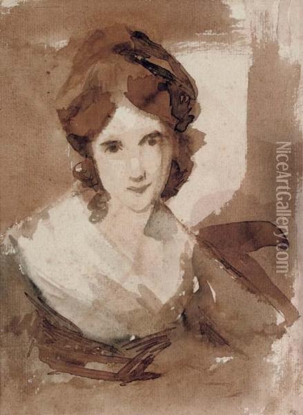 Portrait Of Miss Shuttleworth, Bust-length Oil Painting - Peter Romney