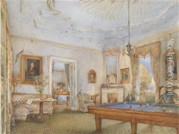 Biedermeierliches Interieur Mit Einem Billard Spielenden Herrn Oil Painting - Franz Alt