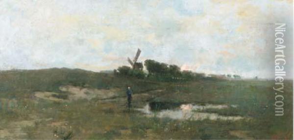 Sunset Over Marshlands Oil Painting - Hendrick, Henri Cassiers