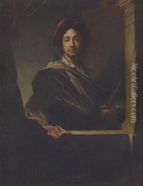 Portrait Of The Artist At A Casement Oil Painting - Hyacinthe Rigaud