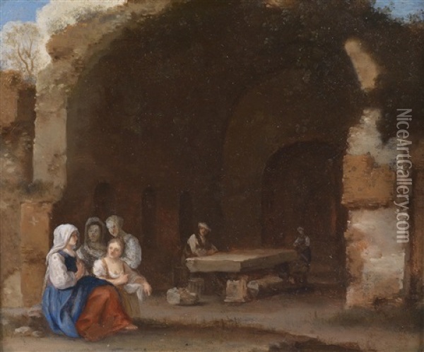 Frauen Vor Romischen Ruinen Oil Painting - Cornelis Van Poelenburgh