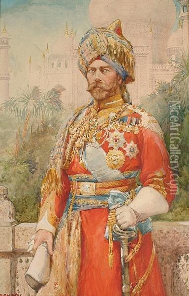 Portrait Of H.m.king George V At The Delhi Durbar Oil Painting - Christopher Clark
