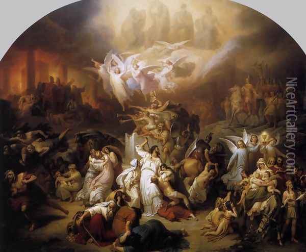 The Destruction of Jerusalem by Titus 1846 Oil Painting - Wilhelm von Kaulbach