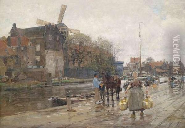 Am Delfter Canal Oil Painting - Hans Herrmann