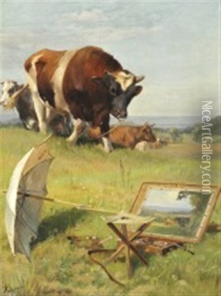 The Bull Is Loose Oil Painting - Adolf Heinrich Mackeprang