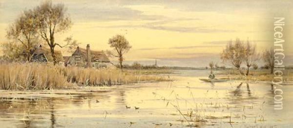 The River, Near Hemingford Oil Painting - Robert Winter Fraser