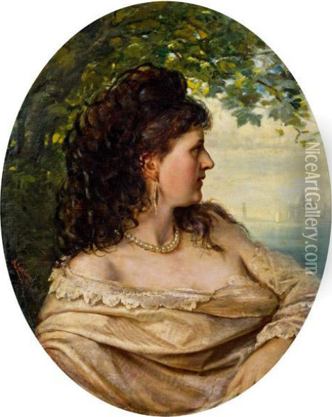 Damenportrat Vor Venedig Oil Painting - Adolf Echtler