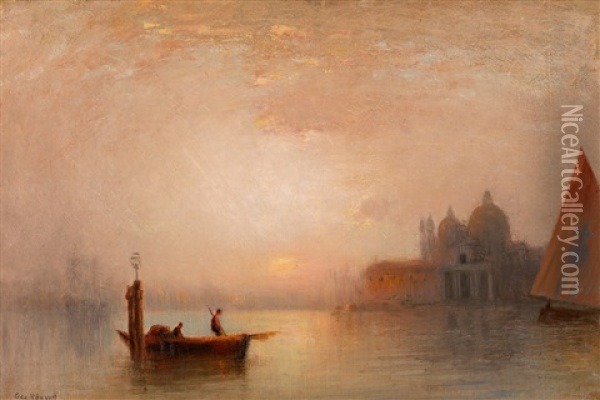 Sunset Over The Bacino Di San Marco, The Madonna Della Salute Beyond, Venice Oil Painting - George Henry Bogert