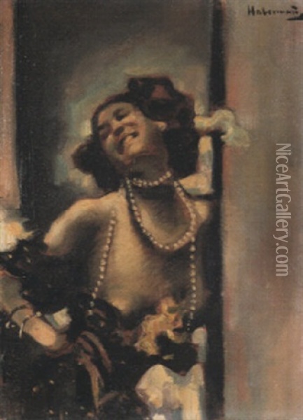 Frau Mit Perlenkette Oil Painting - Hugo von Habermann the Elder