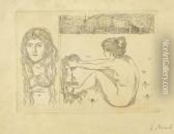 Woman With Long Hair / The Woman And The Heart Oil Painting - Edvard Munch