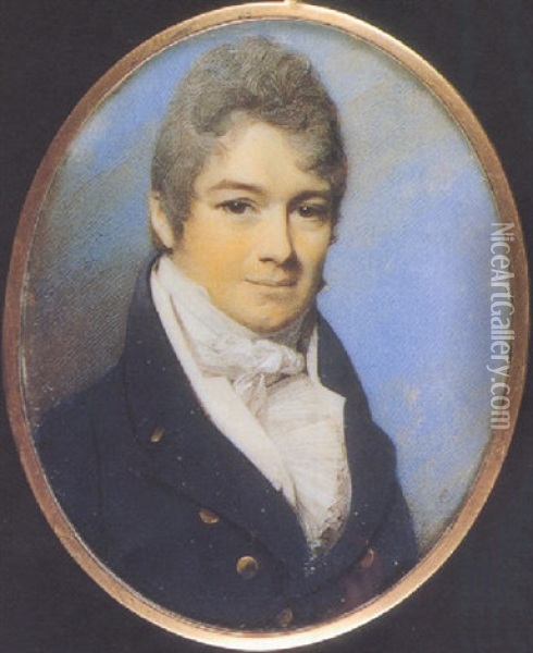 Lieutenant Colonel Thomas Hammer, In Black Coat With Gold Buttons, White Waistcoat, Frilled Shirt And Tied Cravat, His Hair Powdered Oil Painting - George Engleheart