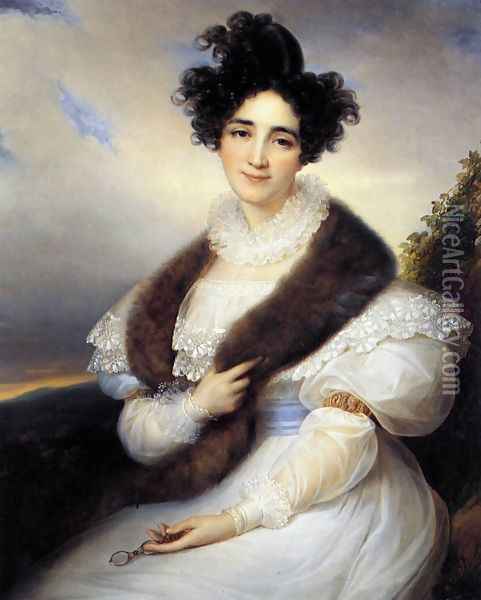 Portrait of Marie J. Lafont-Porcher c. 1835 Oil Painting - Francois-Joseph Kinsoen