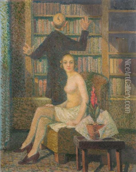 In The Library (beauty And Wisdom) Oil Painting - Jerzy Hulewicz