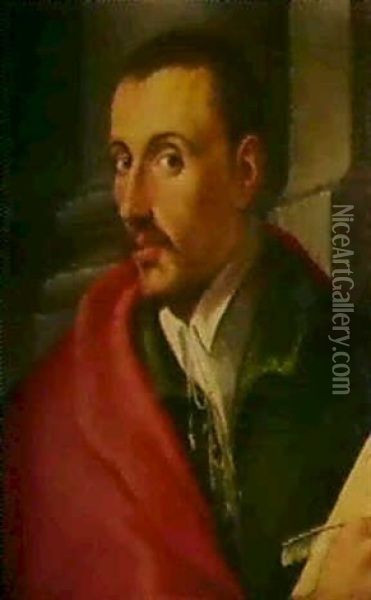 Bildnis Eines Herrn In Rotem Mantel Oil Painting - Girolamo Macchietti