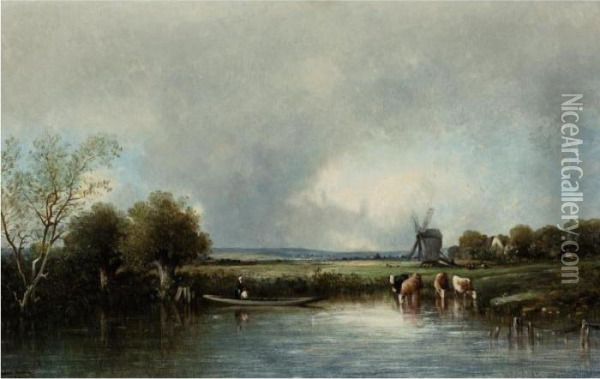 Cows By The Pond Oil Painting - Leon Victor Dupre