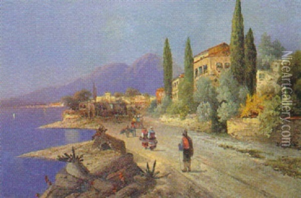 Mediterrane Kustenlandschaft Oil Painting - Georg Fischhof